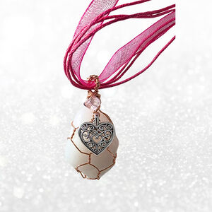 Milky Rose Quartz & Rainbow Fluorite Cage Necklace | Hand-Wrapped Copper with He